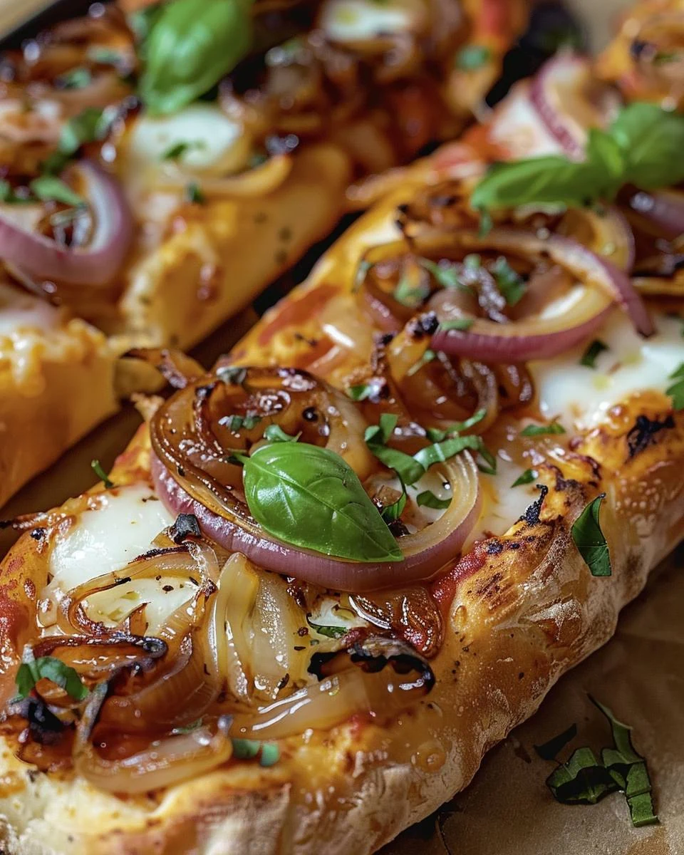 Easy Ciabatta Pizzas with Sticky Onions Recipe finished dish
