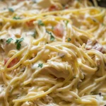 Easy Creamy Crockpot Chicken Spaghetti Recipe finished dish