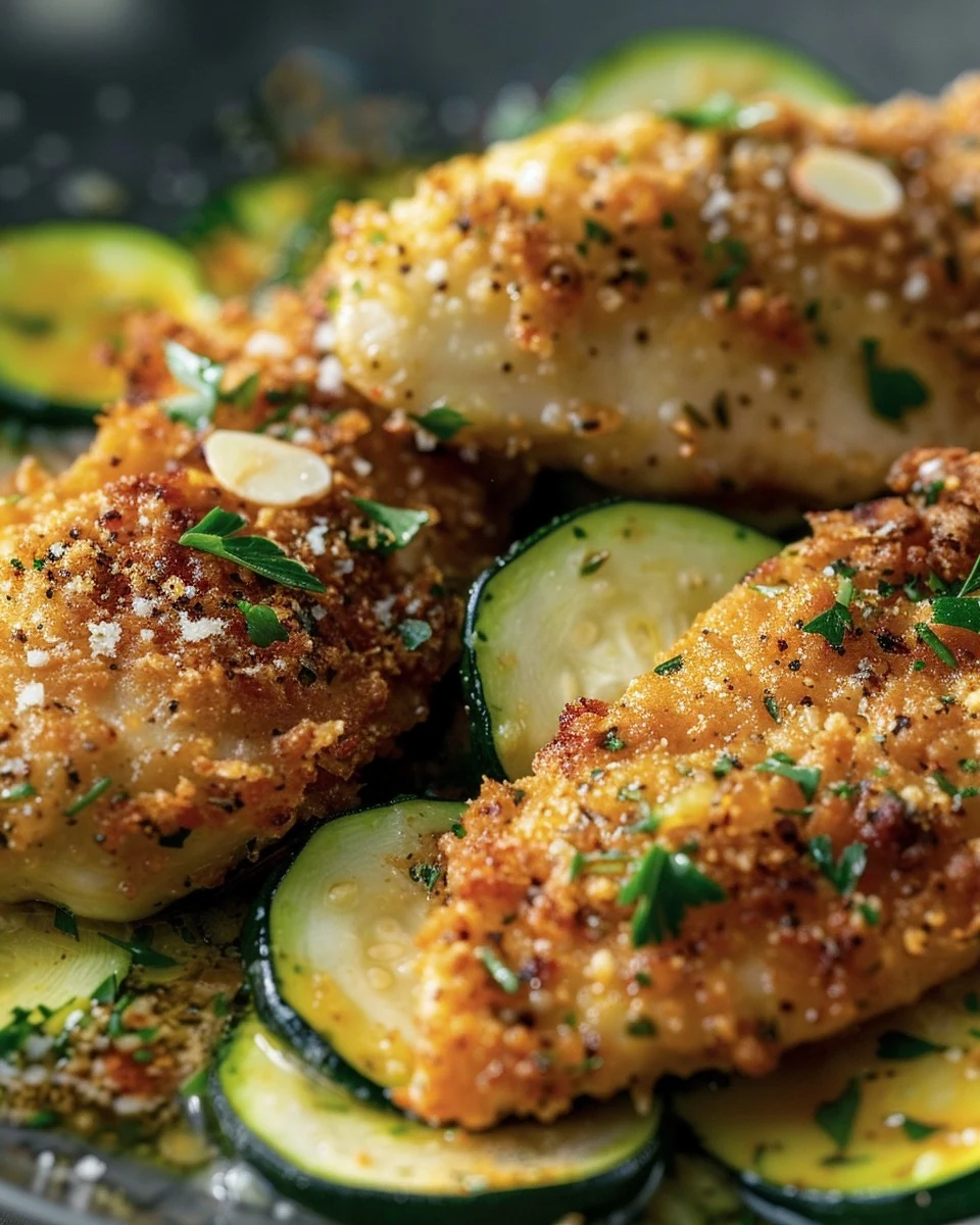 Easy Crispy Parmesan Garlic Chicken with Zucchini Recipe finished dish