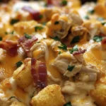 Easy CROCK POT CHEESY CHICKEN TATER TOT CASSEROLE Recipe finished dish