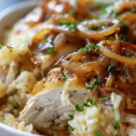 Easy Crockpot French Onion Chicken and Rice Recipe finished dish