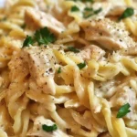 Easy Crockpot Garlic Parmesan Chicken Pasta Recipe finished dish
