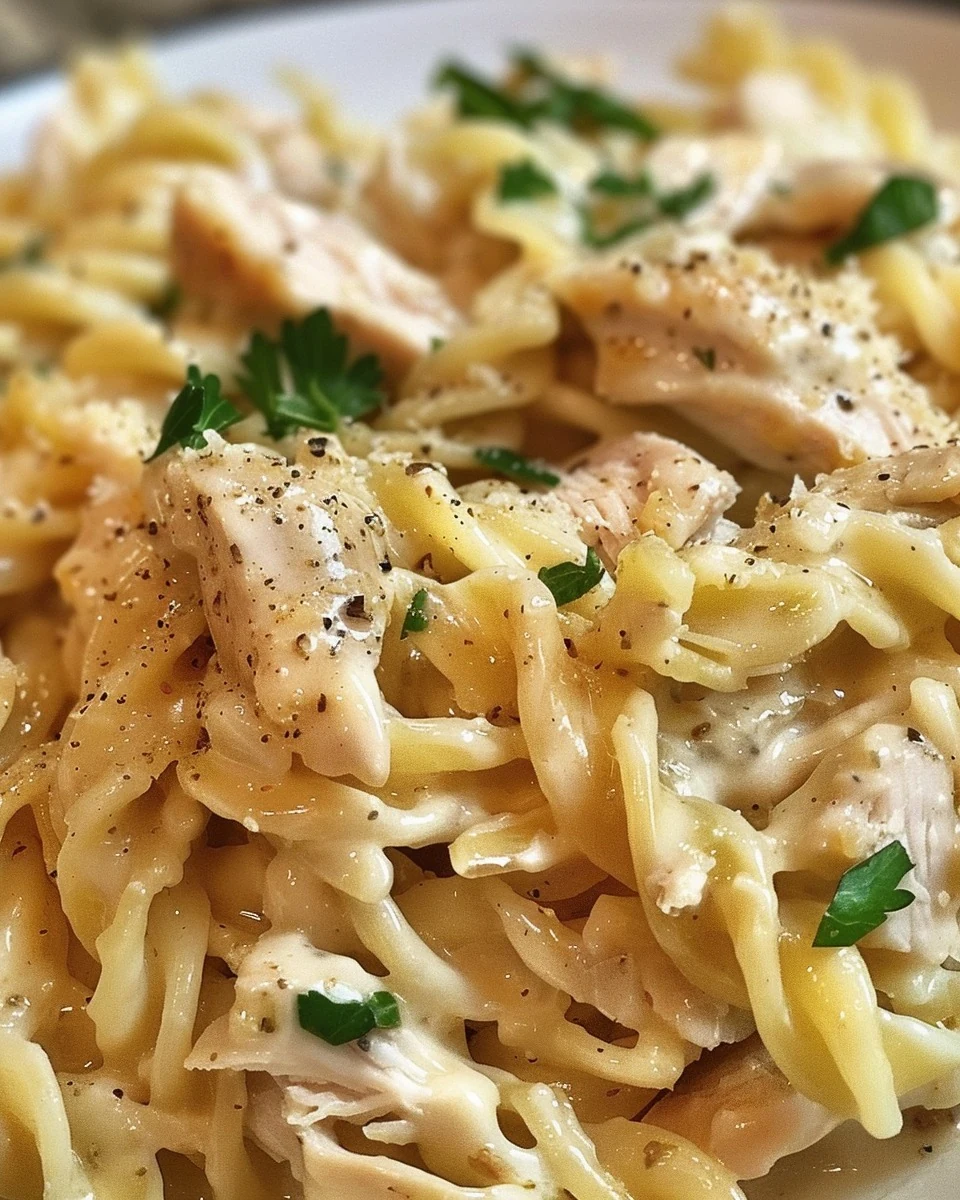 Easy Crockpot Garlic Parmesan Chicken Pasta Recipe finished dish