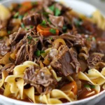 Easy Crockpot Mississippi Beef and Noodles Recipe finished dish