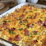 Easy Ham and Cheese Hash Brown Casserole Recipe finished dish