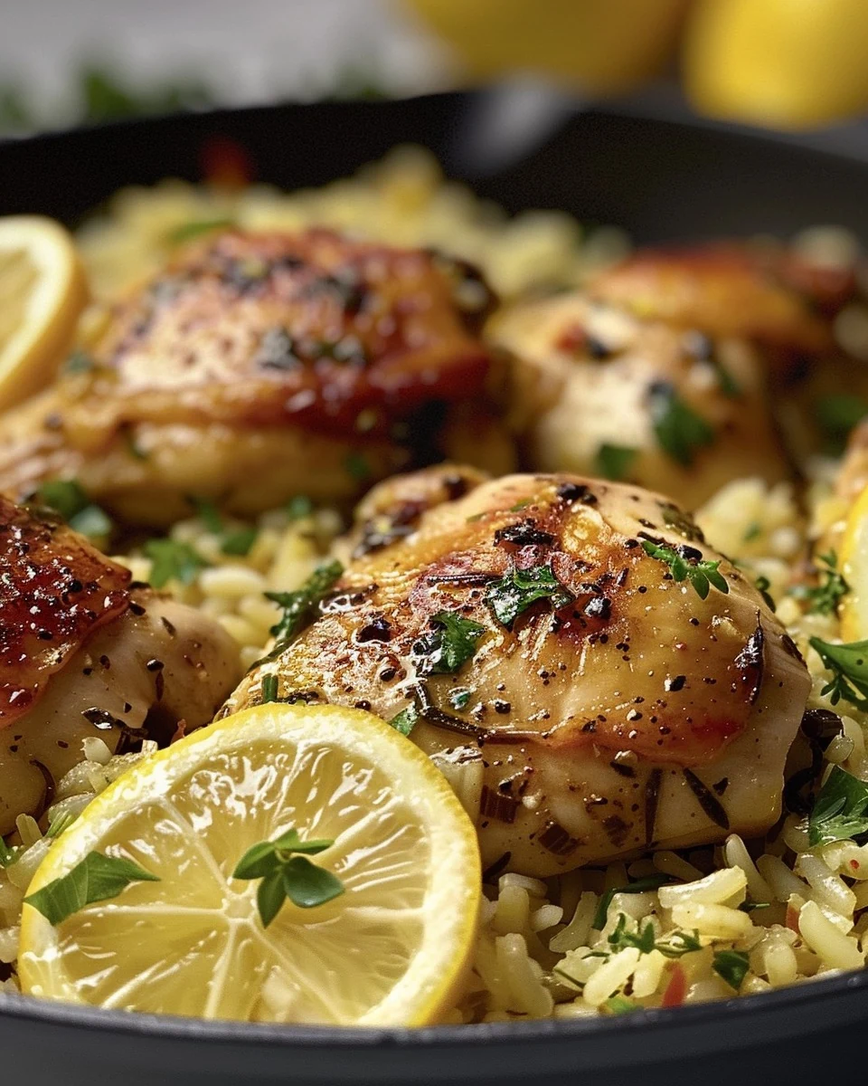 Easy Lemon Herb Chicken and Rice Skillet Recipe finished dish