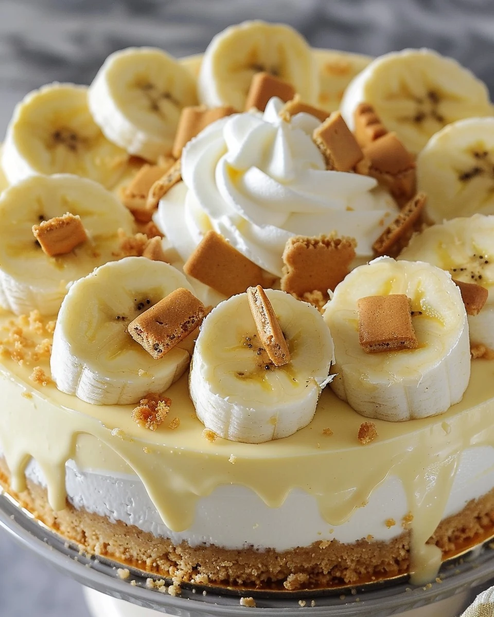 Easy No Bake Banana Pudding Cheesecake Recipe finished dish