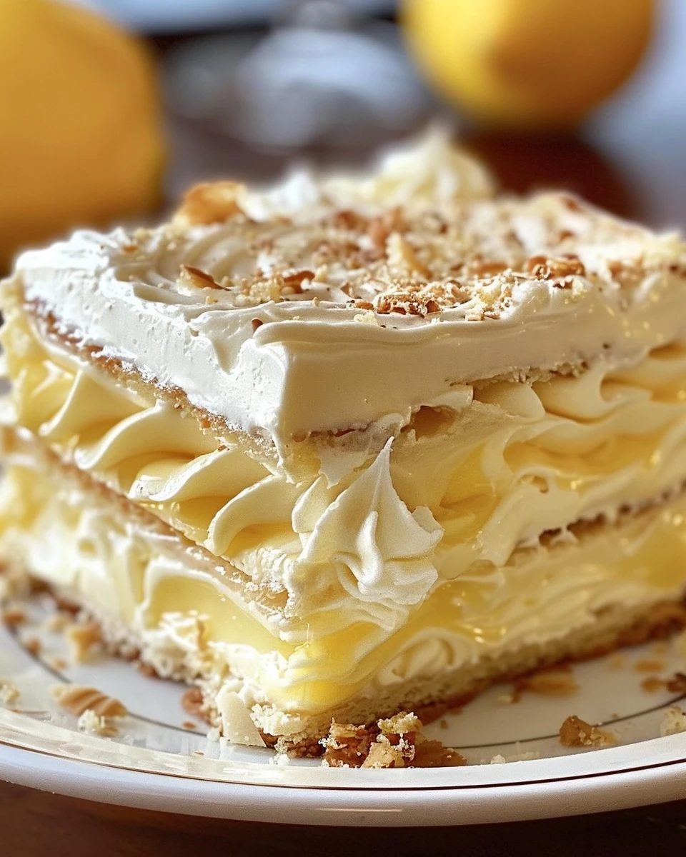 Easy No-Bake Lemon Eclair Cake Recipe for Summer finished dish