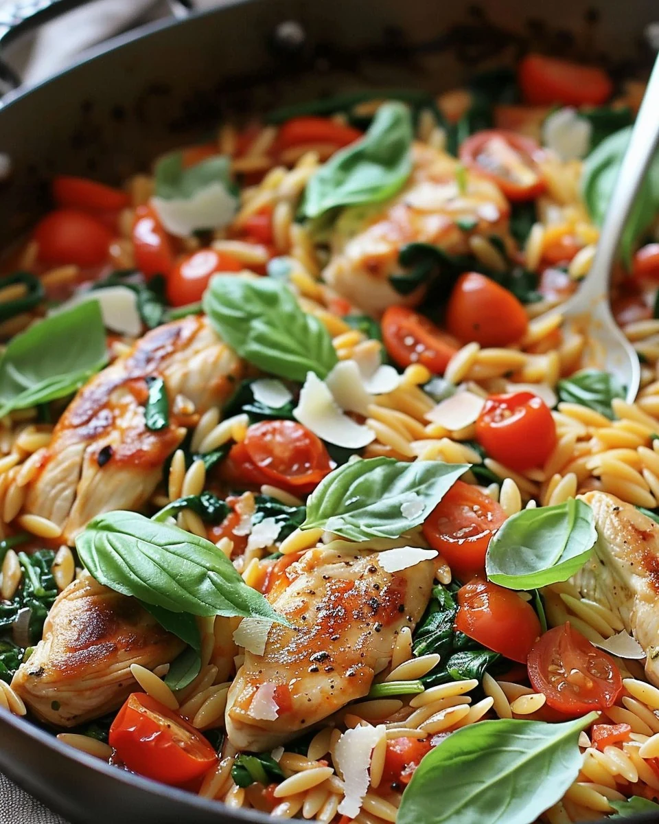 Easy One-Pot Chicken Vegetable Parmesan Orzo Recipe finished dish