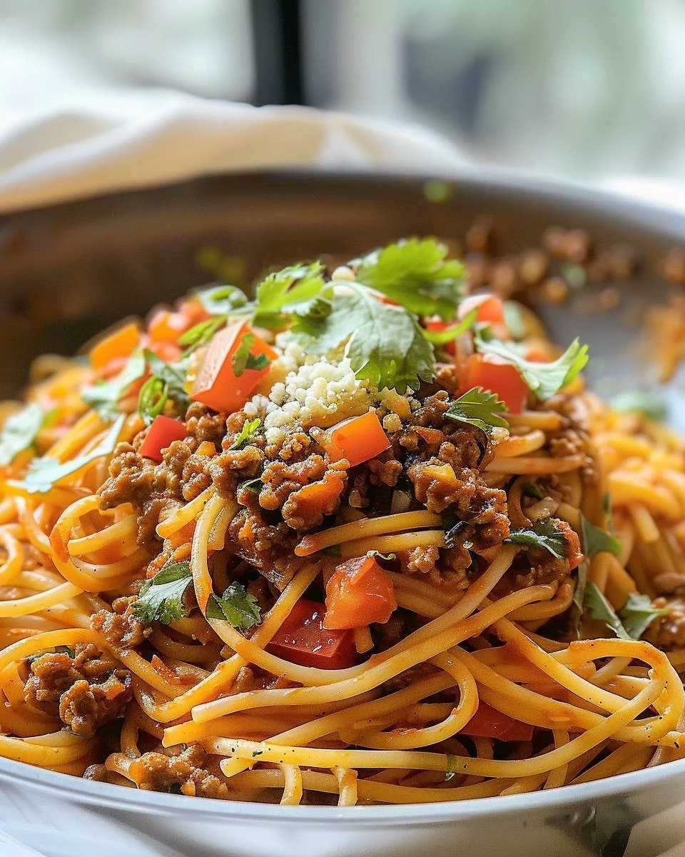 Easy One Pot Taco Spaghetti Recipe You’ll Love finished dish