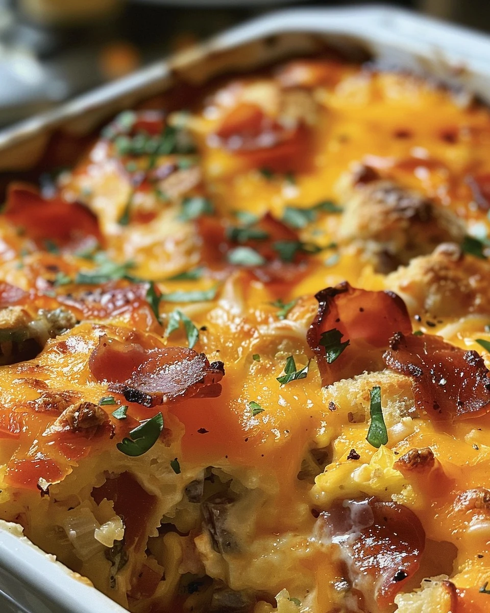 Easy Overnight Breakfast Casserole Recipe finished dish