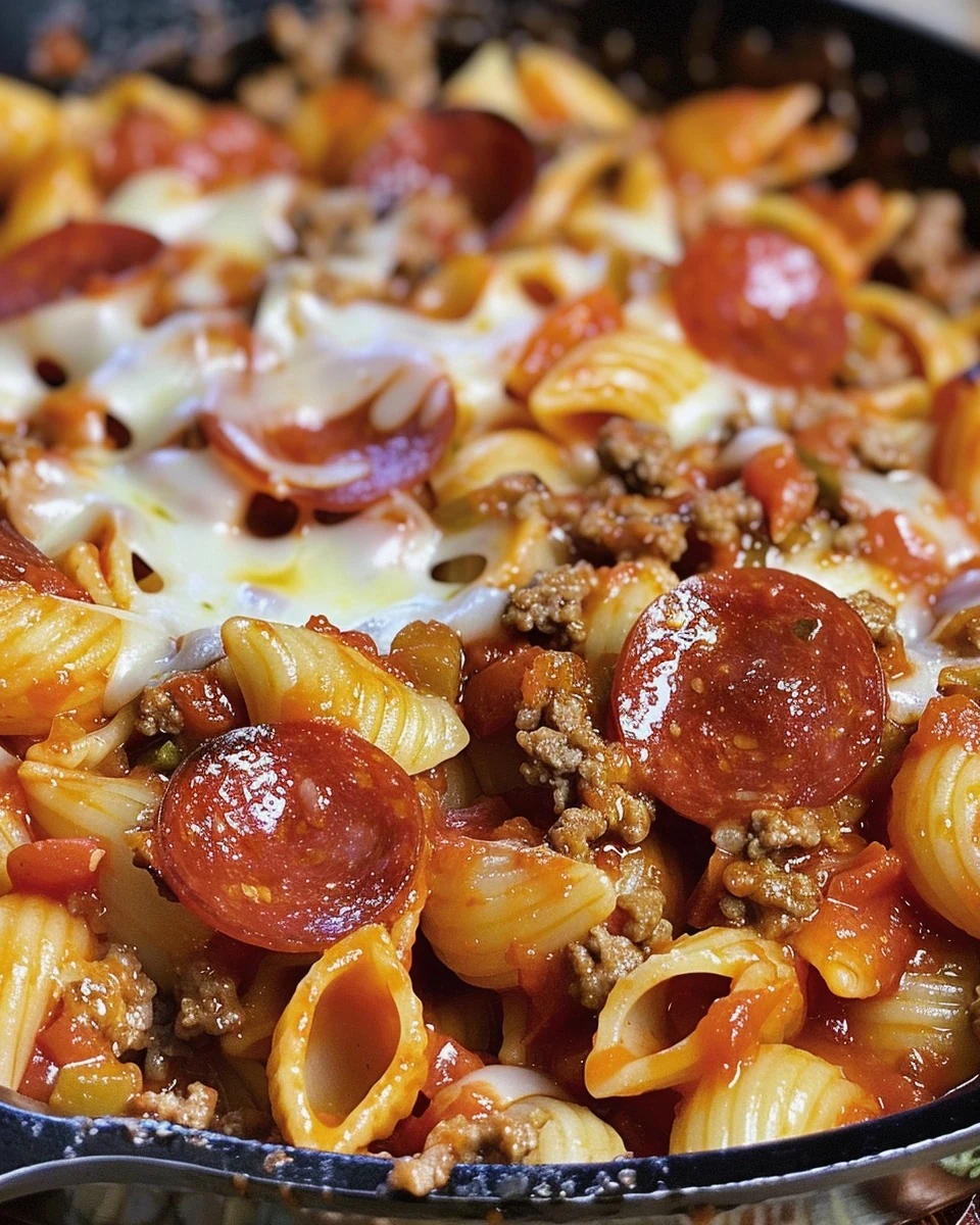 Easy PEPPERONI PIZZA HAMBURGER HELPER Recipe finished dish