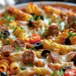 Easy Pizza Pasta Bake with Sausage Recipe finished dish