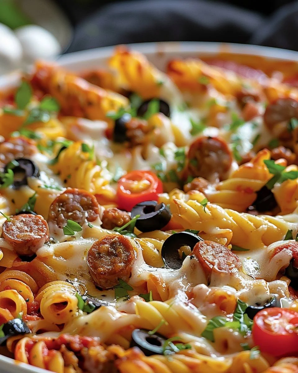 Easy Pizza Pasta Bake with Sausage Recipe finished dish