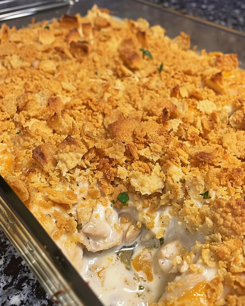 Easy Ritz Cracker Chicken Casserole Recipe finished dish