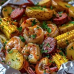 Easy Shrimp Corn Potatoes and Smoked Sausage Foil Pack finished dish