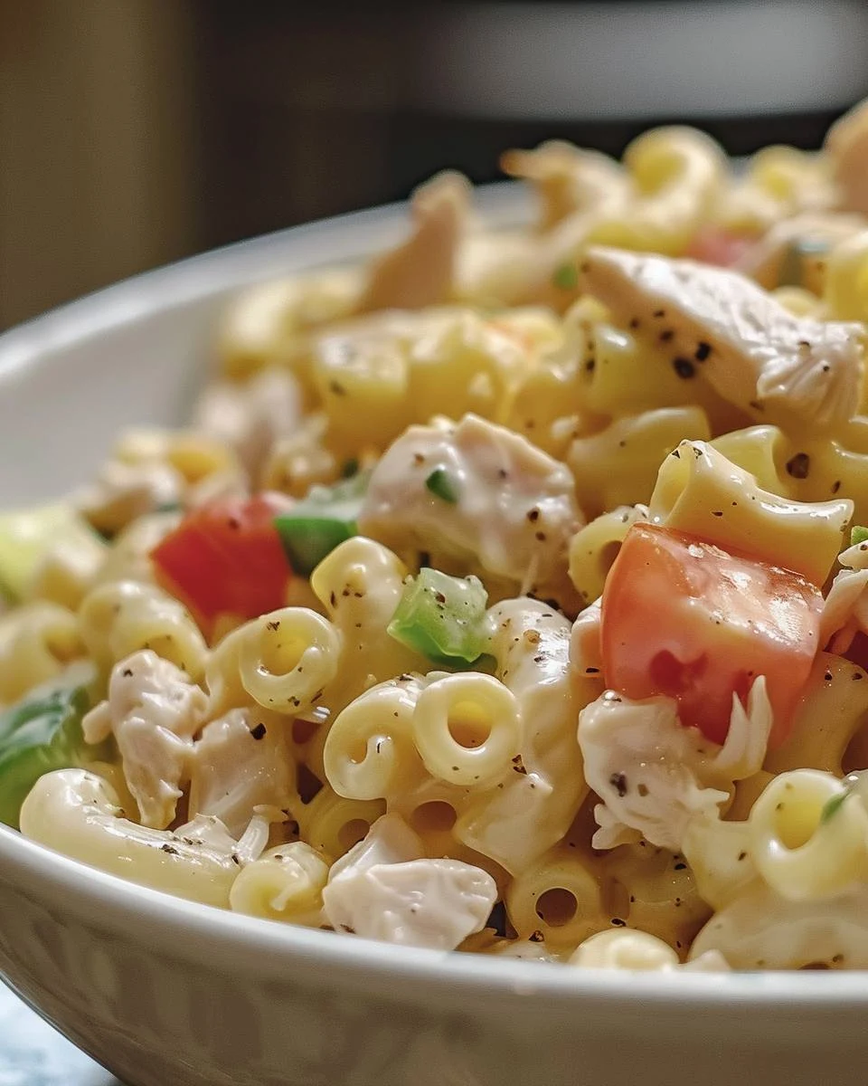 Easy Simple Ranch Chicken Macaroni Salad Recipe finished dish