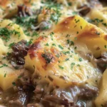 Easy Slow Cooker Beef and Potato Au Gratin Recipe finished dish