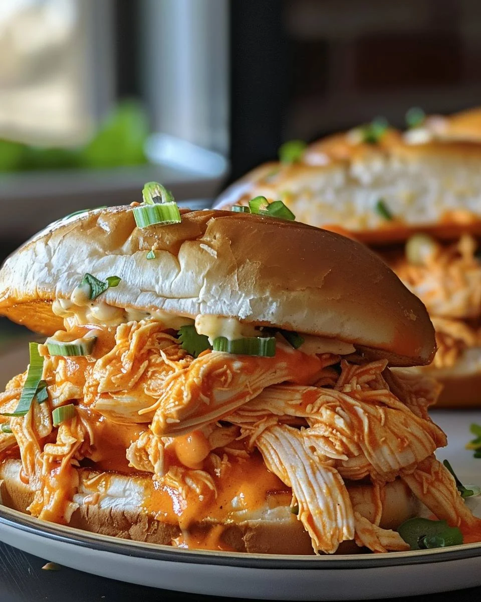 Easy Slow Cooker Buffalo Chicken Sandwiches Recipe finished dish