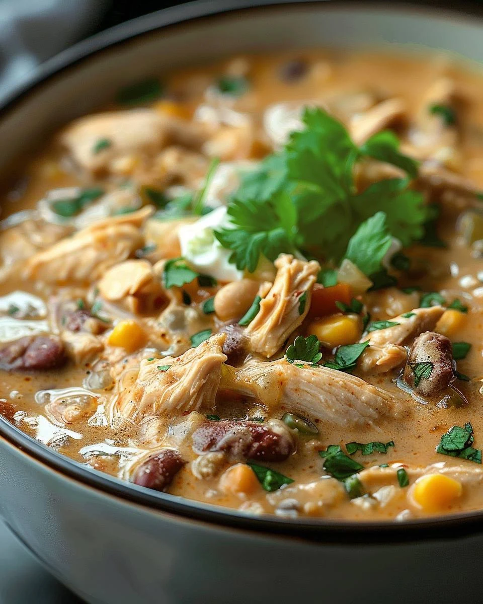 Easy Slow Cooker Cream Cheese Chicken Chili Recipe finished dish