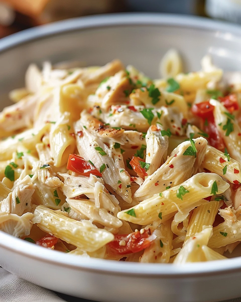 Easy Slow Cooker Olive Garden Chicken Pasta Recipe finished dish