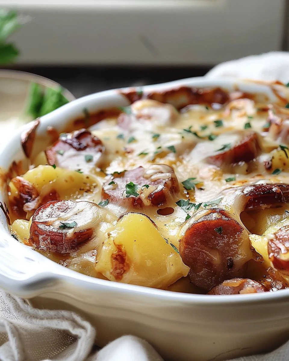 Easy Slow Cooker Sausage and Potato Casserole Recipe finished dish