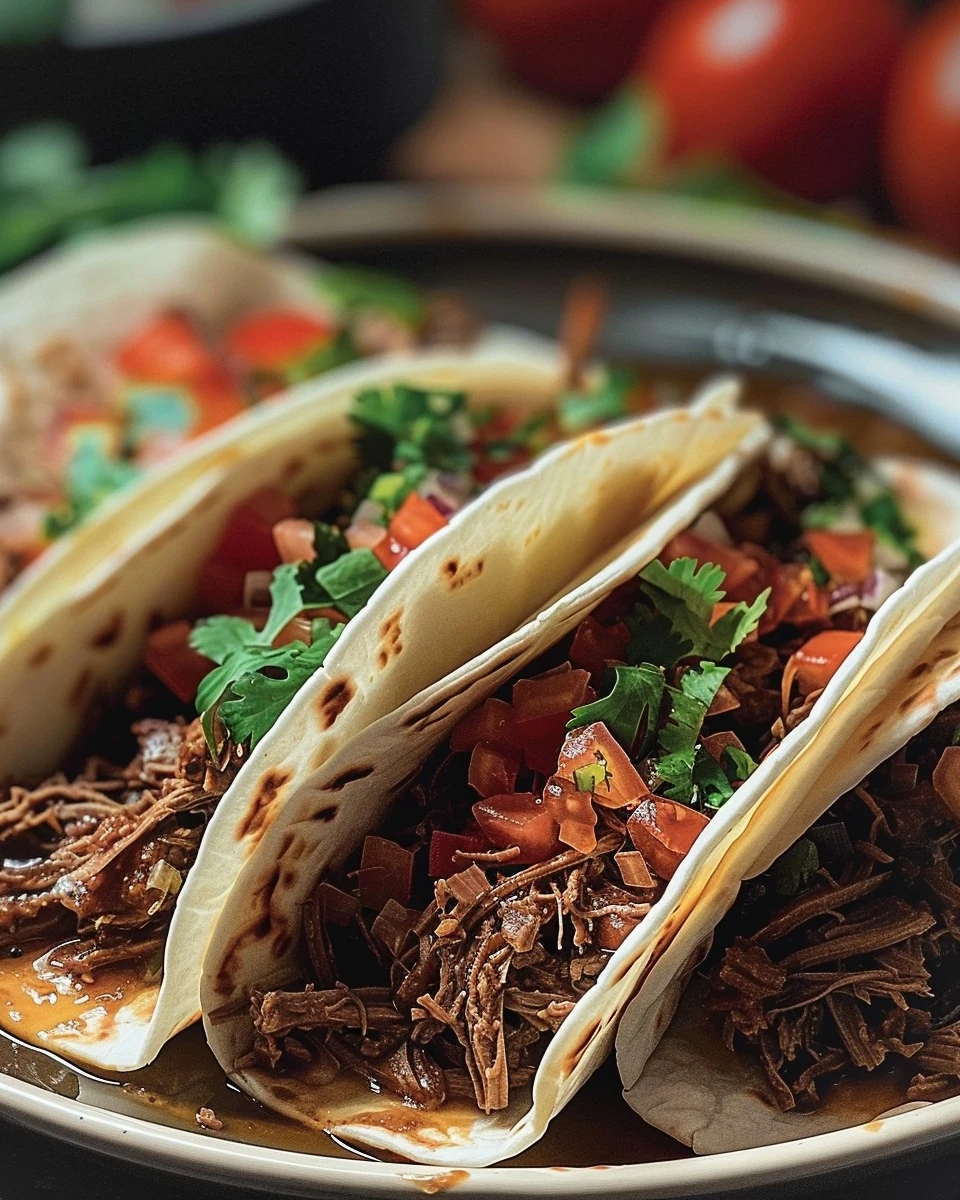 Easy Slow Cooker Shredded Beef Tacos Recipe finished dish