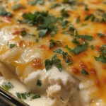 Easy Sour Cream Chicken Enchilada Casserole Recipe finished dish