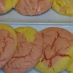 Easy Strawberry Cake Mix Cookies with Lemon Glaze finished dish