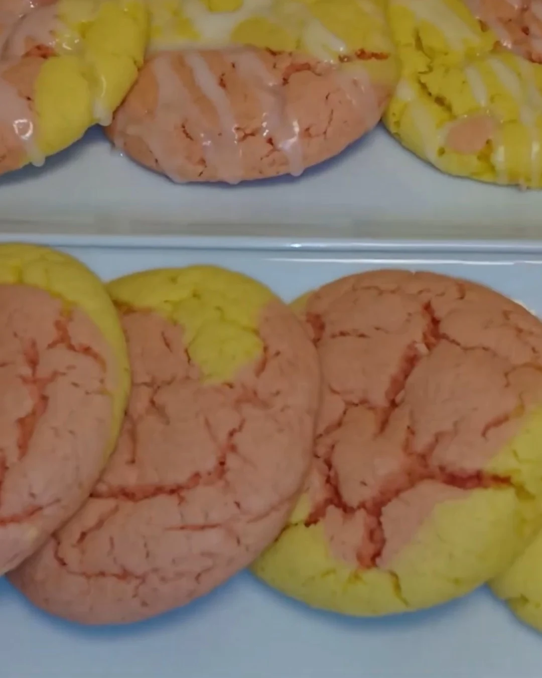 Easy Strawberry Cake Mix Cookies with Lemon Glaze finished dish