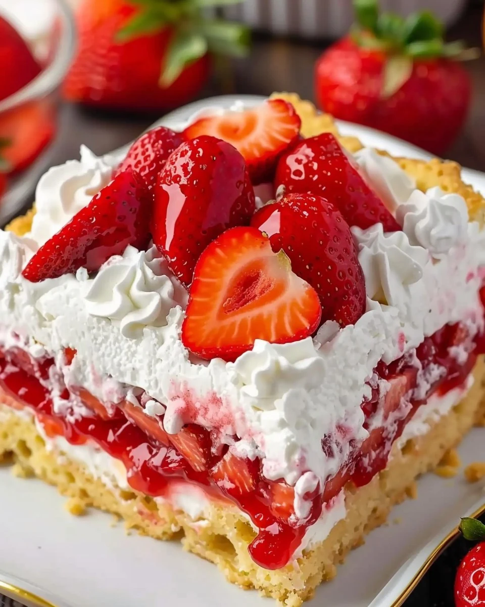 Easy Strawberry Shortcake Poke Cake Recipe finished dish