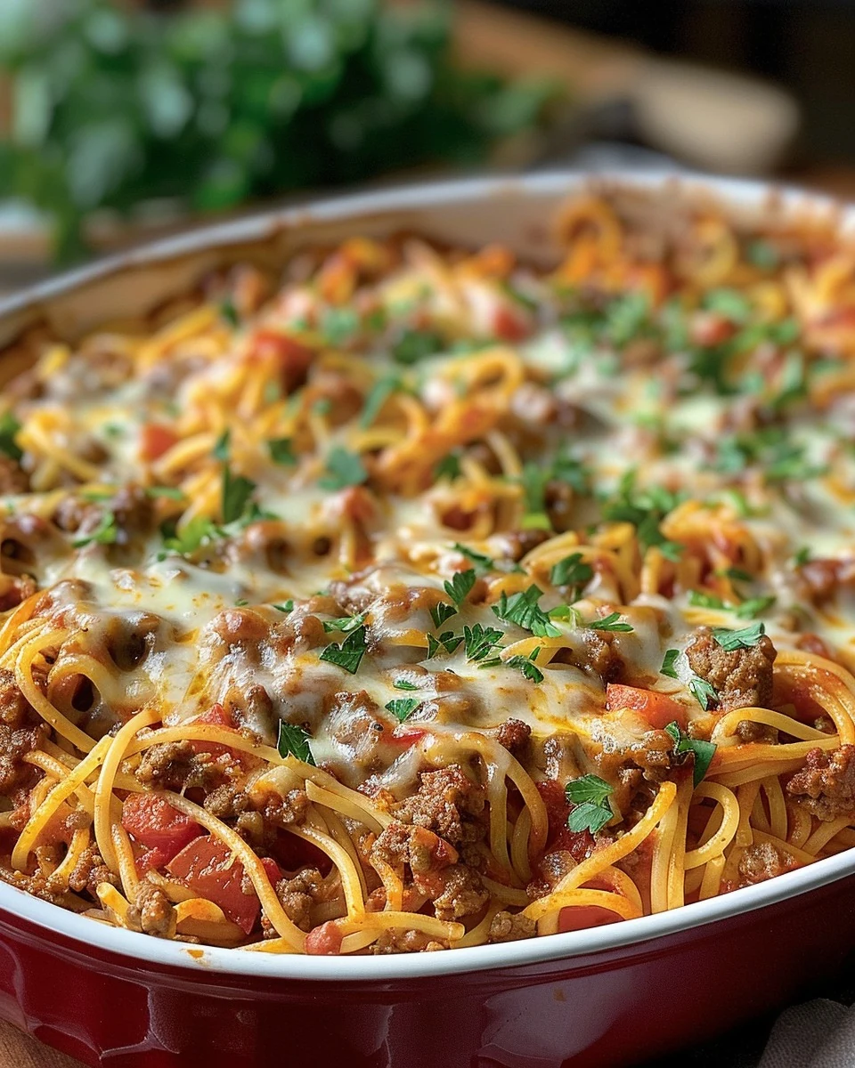 Easy Stuffed Pepper Spaghetti Bake Recipe finished dish