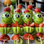 Festive Grinch Fruit Kabobs Recipe for the Holidays finished dish