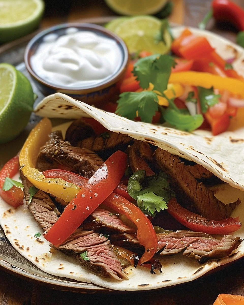 Flavorful Beef Fajitas with Lime Sour Cream Recipe finished dish