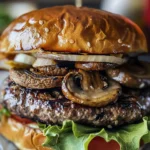 Flavorful Grilled Beef and Mushroom Burger Recipe finished dish