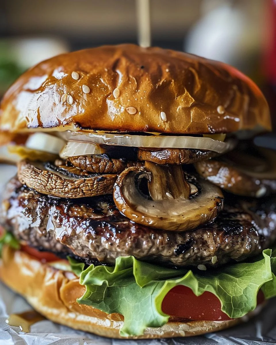 Flavorful Grilled Beef and Mushroom Burger Recipe finished dish