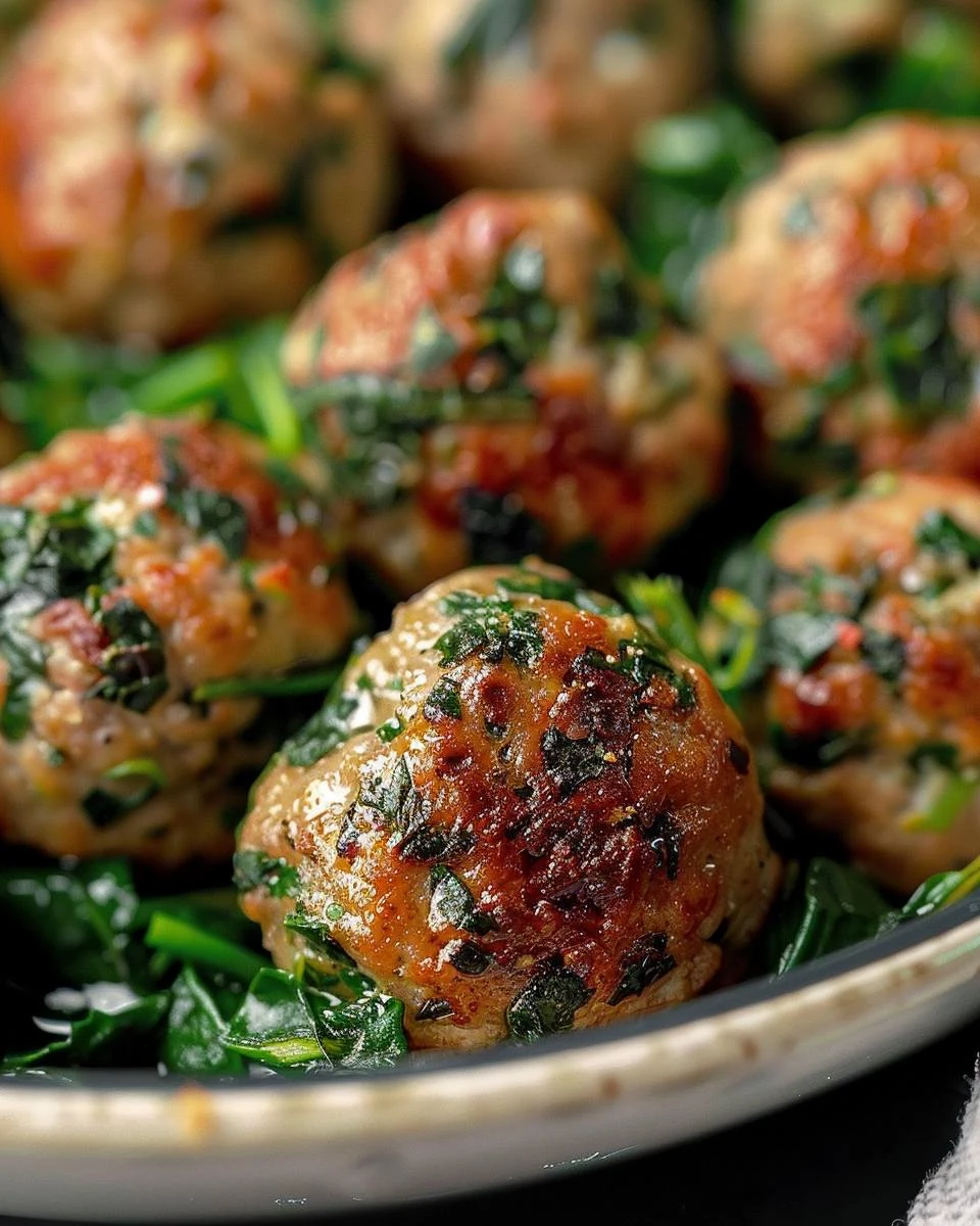 Flavorful Spinach Garlic Baked Turkey Meatballs Recipe finished dish