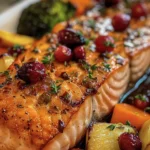 Flavorful Trout with Roasted Vegetables and Relish finished dish