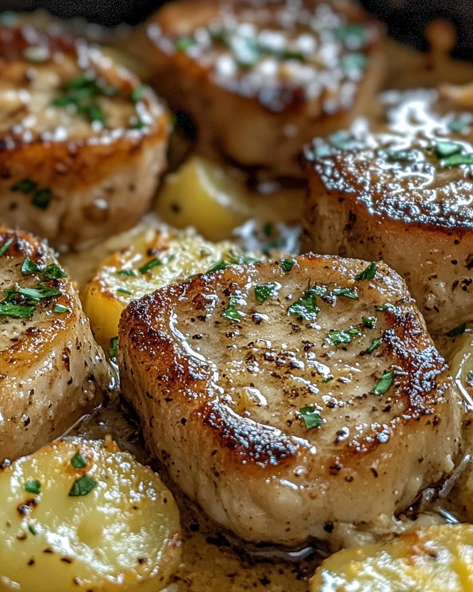 Garlic Butter Pork Chops with Cheesy Potato Bake Recipe