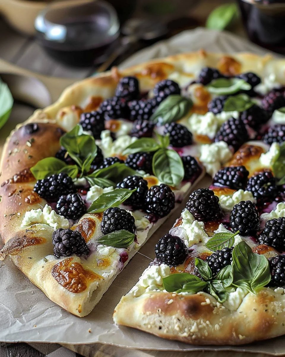 Gourmet Blackberry Basil Ricotta Pizza Recipe finished dish