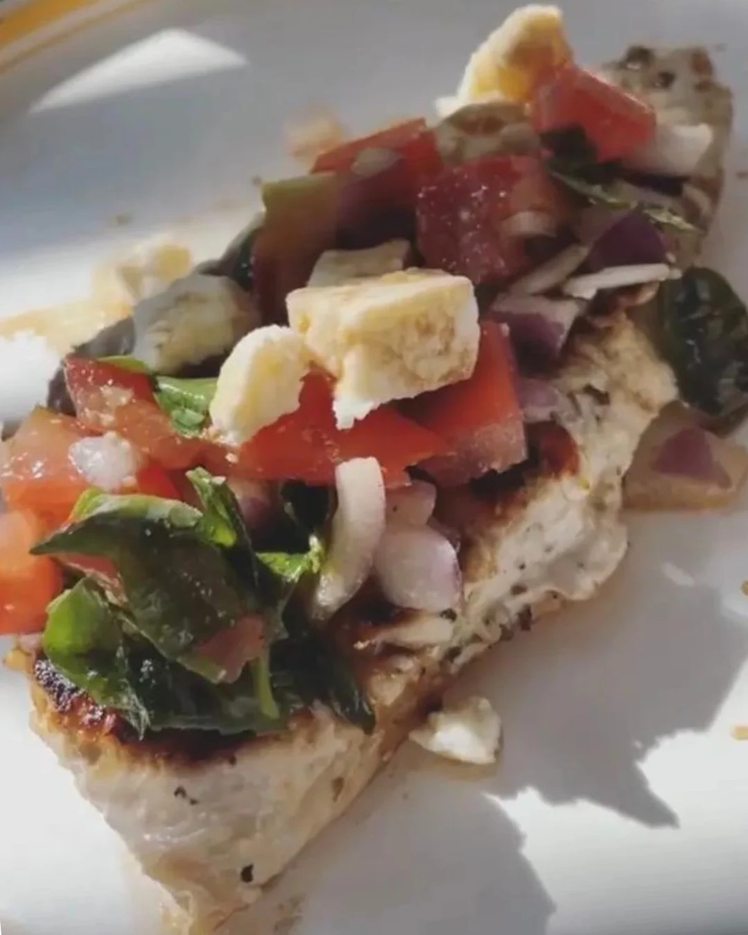 Grilled Bruschetta Chicken with Mozzarella and Pesto Recipe finished dish