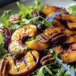 Grilled Peach Salad with Curry Pecans & Honey Vinaigrette Recipe finished dish