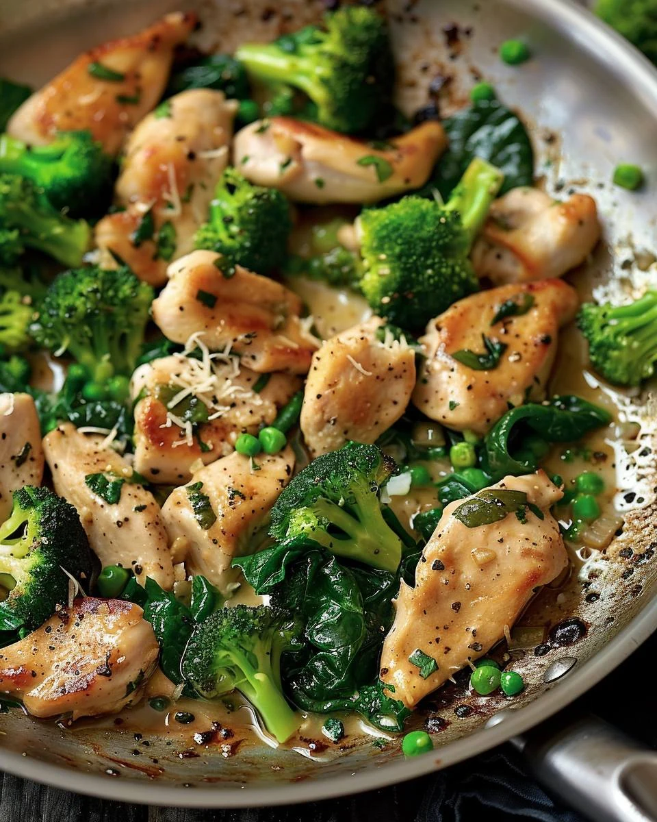 Healthy Garlic Chicken with Broccoli and Spinach Recipe finished dish