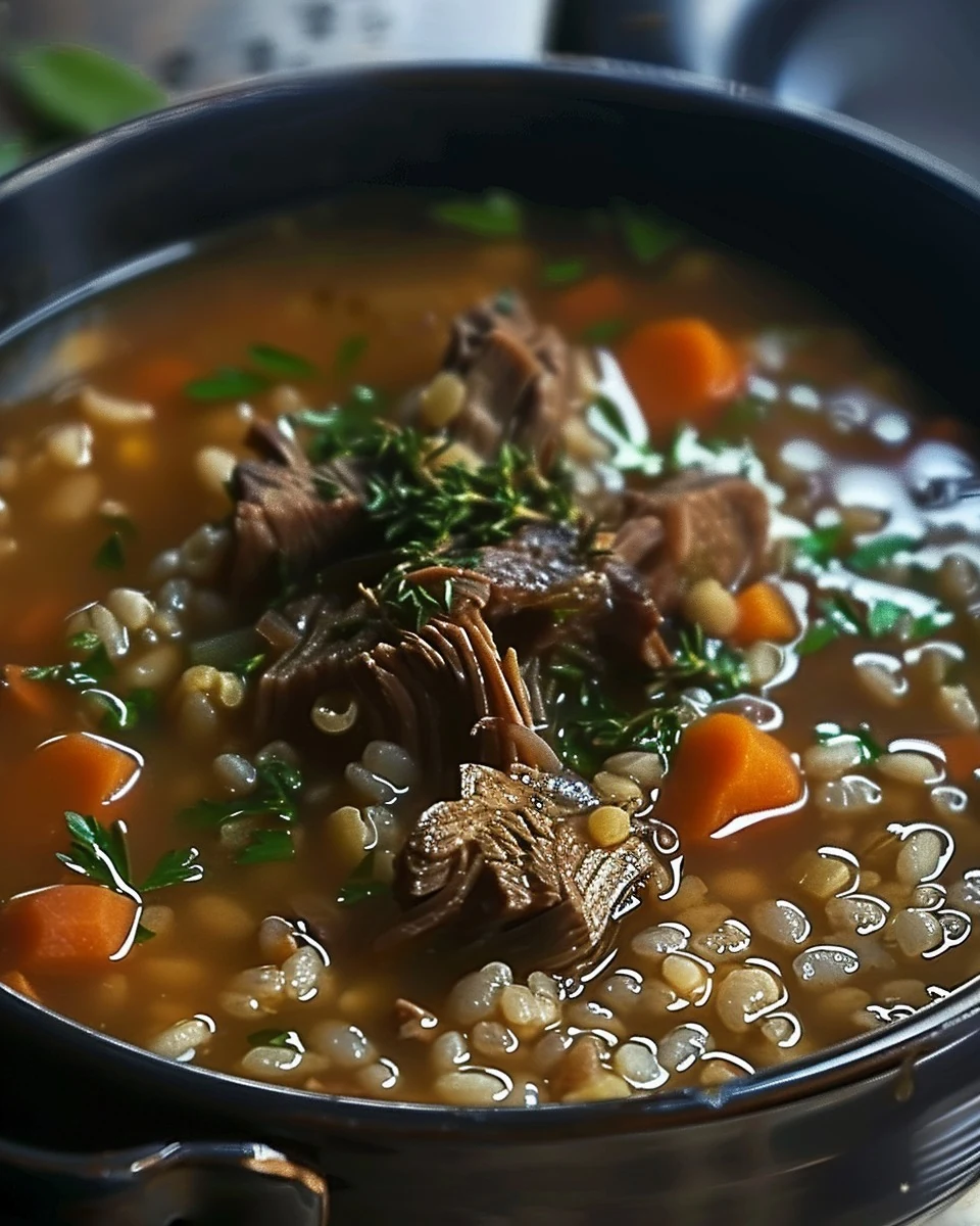 Hearty Beef Barley Soup Crock Pot Recipe finished dish