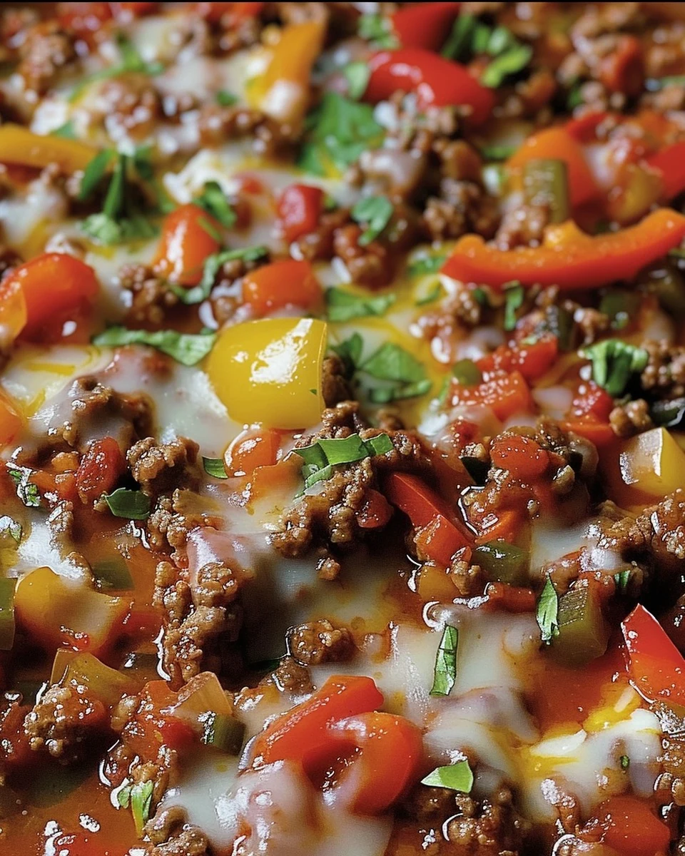 Hearty Ground Beef and Peppers Skillet Recipe finished dish