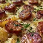 Hearty Kielbasa Sausage Cheesy Potato Casserole Recipe finished dish