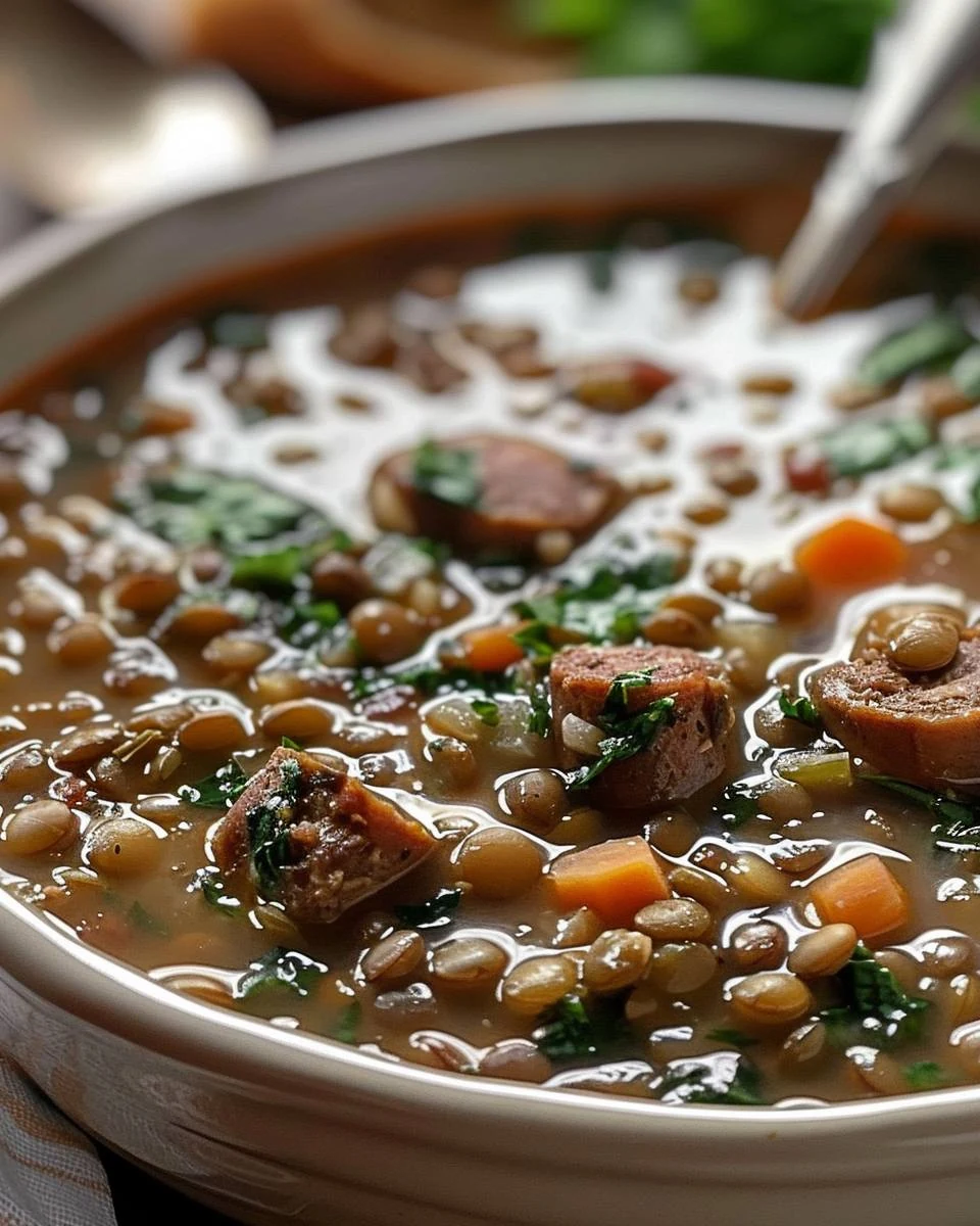 Hearty Lentil and Sausage Soup Recipe for Comfort finished dish