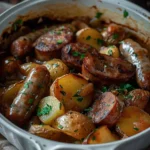 Hearty Rustic Dublin Coddle with Sausage and Potatoes finished dish