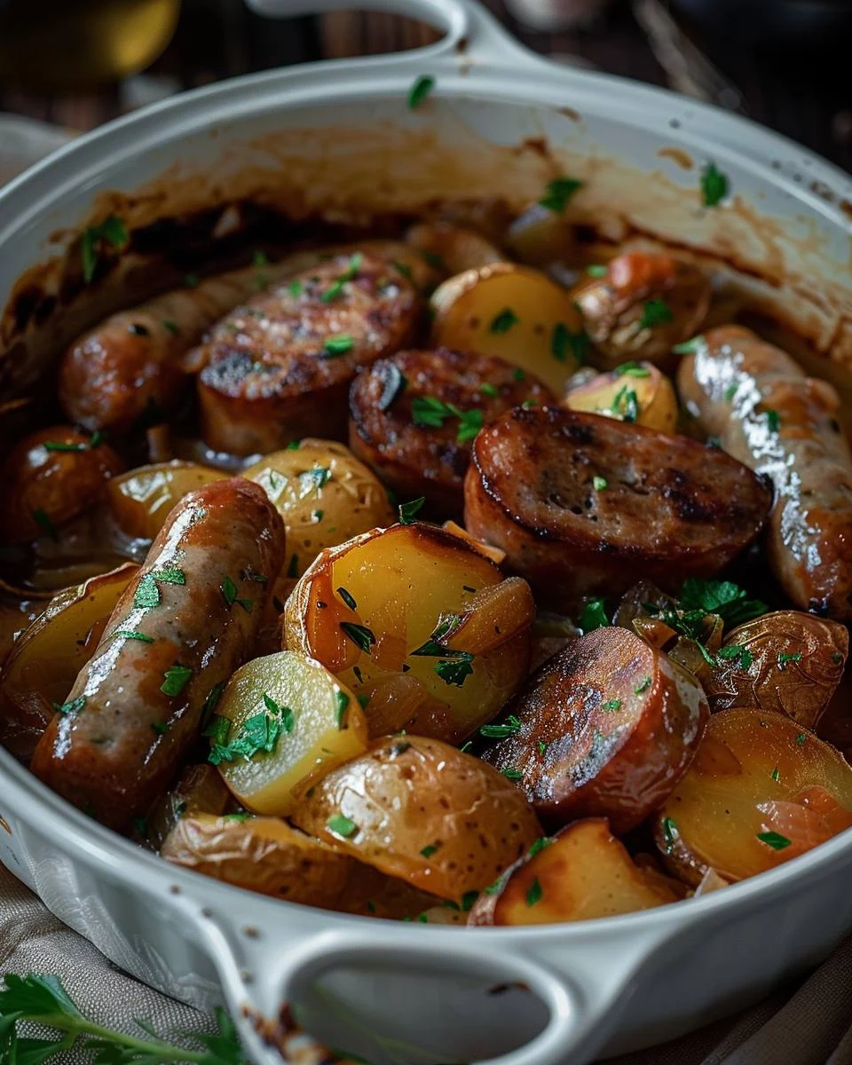 Hearty Rustic Dublin Coddle with Sausage and Potatoes finished dish
