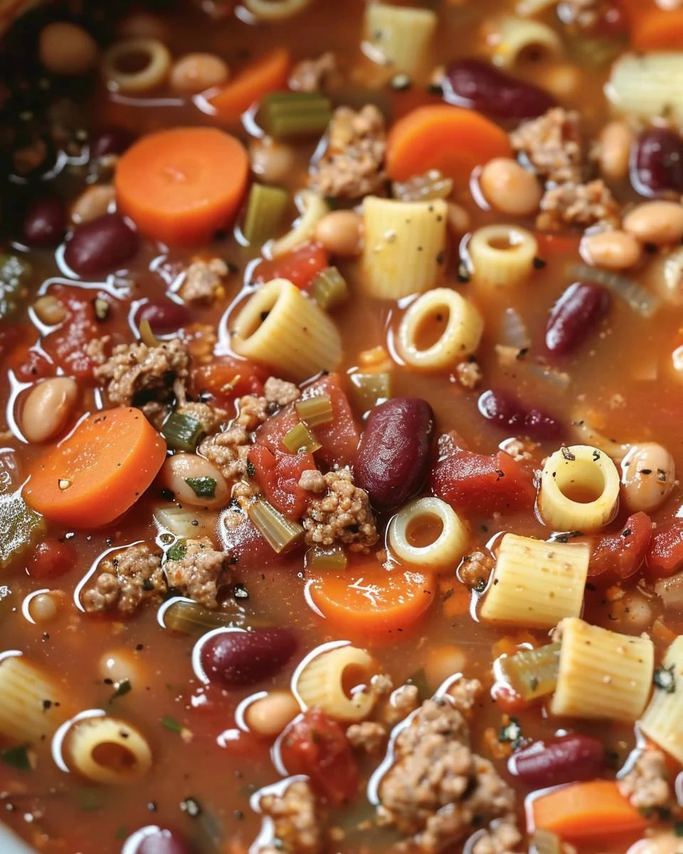 Hearty Slow Cooker Pasta e Fagioli Soup Recipe finished dish
